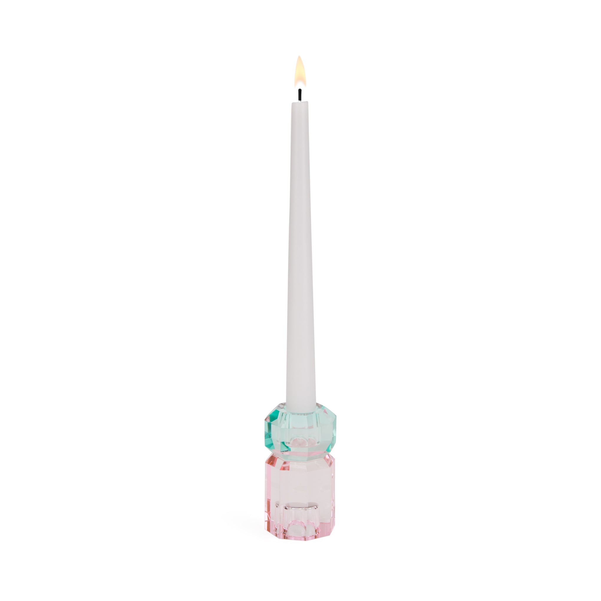 Faceted Crystal Candle Holder - Pink/ Light Mint