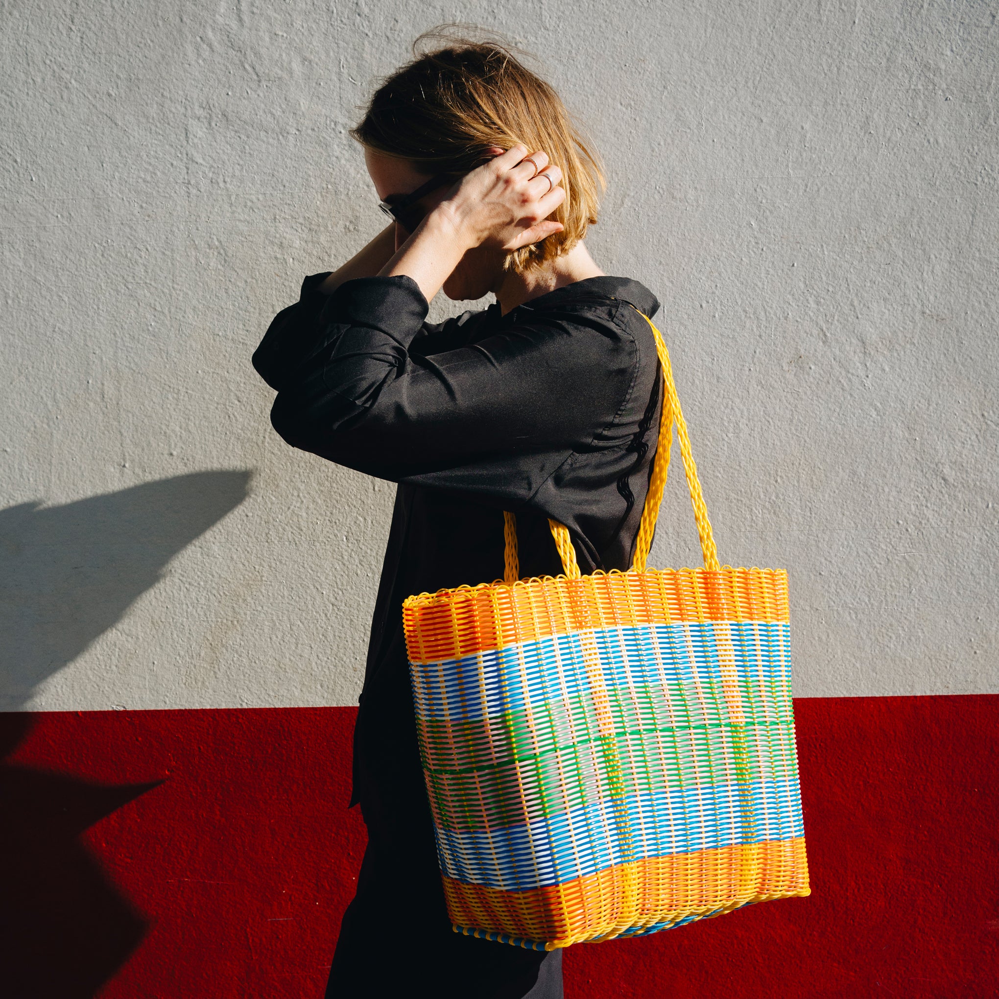 Rayas Multi-Colored Recycled Plastic Basket Bag - Loco Citrus - Image 7