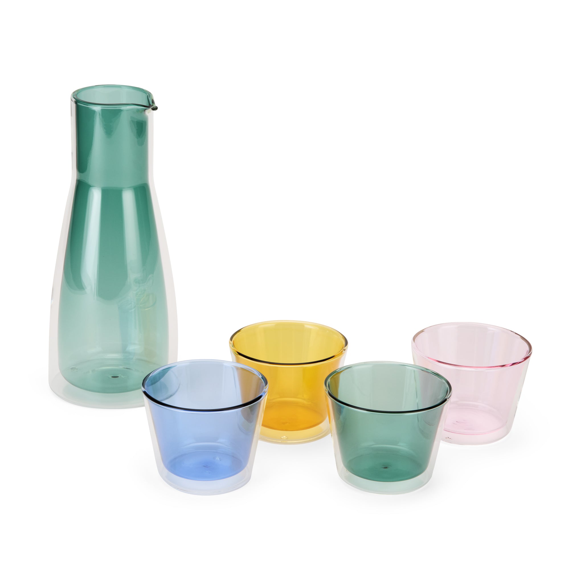 Rocks Double-Wall Glass Carafe with Cups - Set of 5