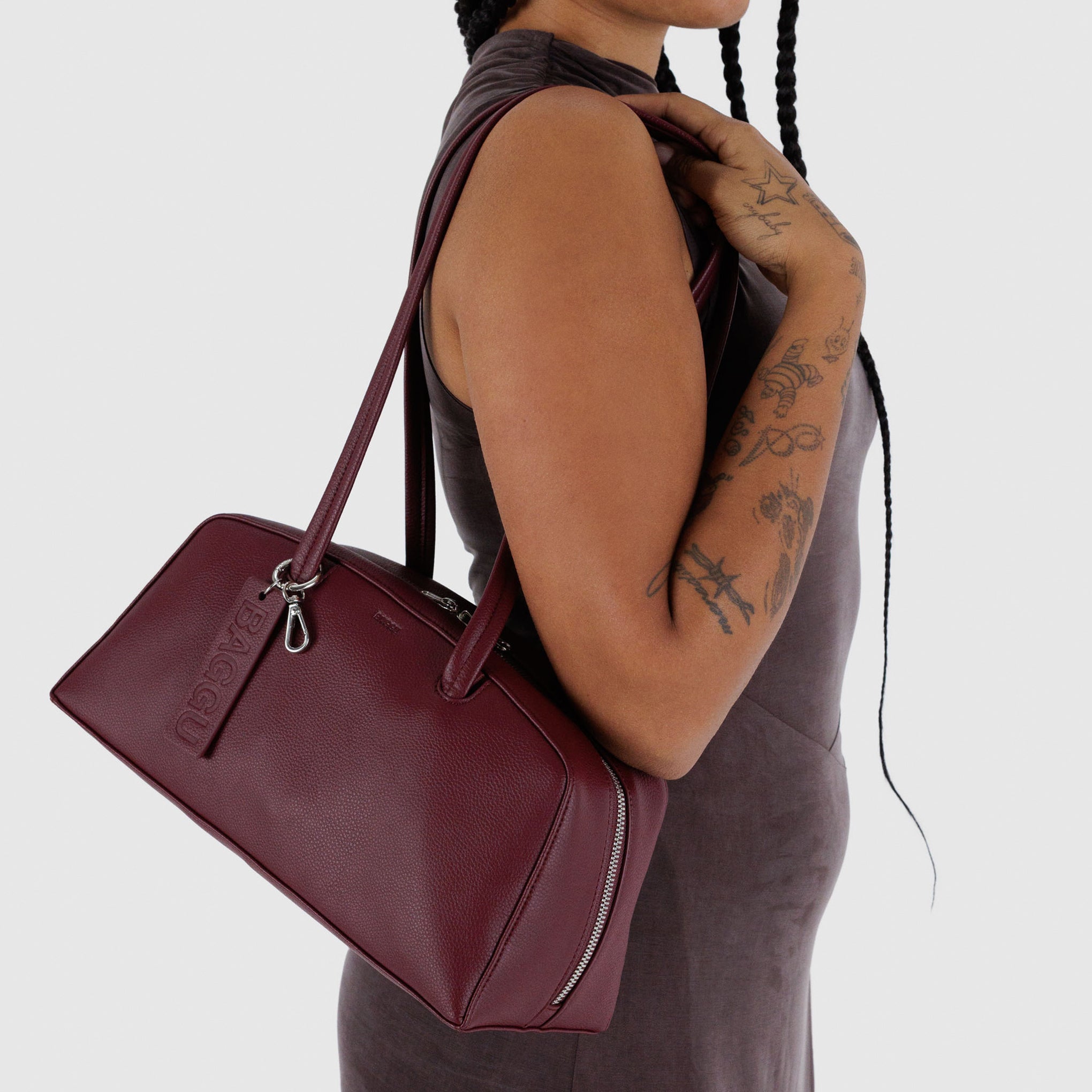 Baggu Recycled Leather Bowler Bag - Mahogany - Image 2