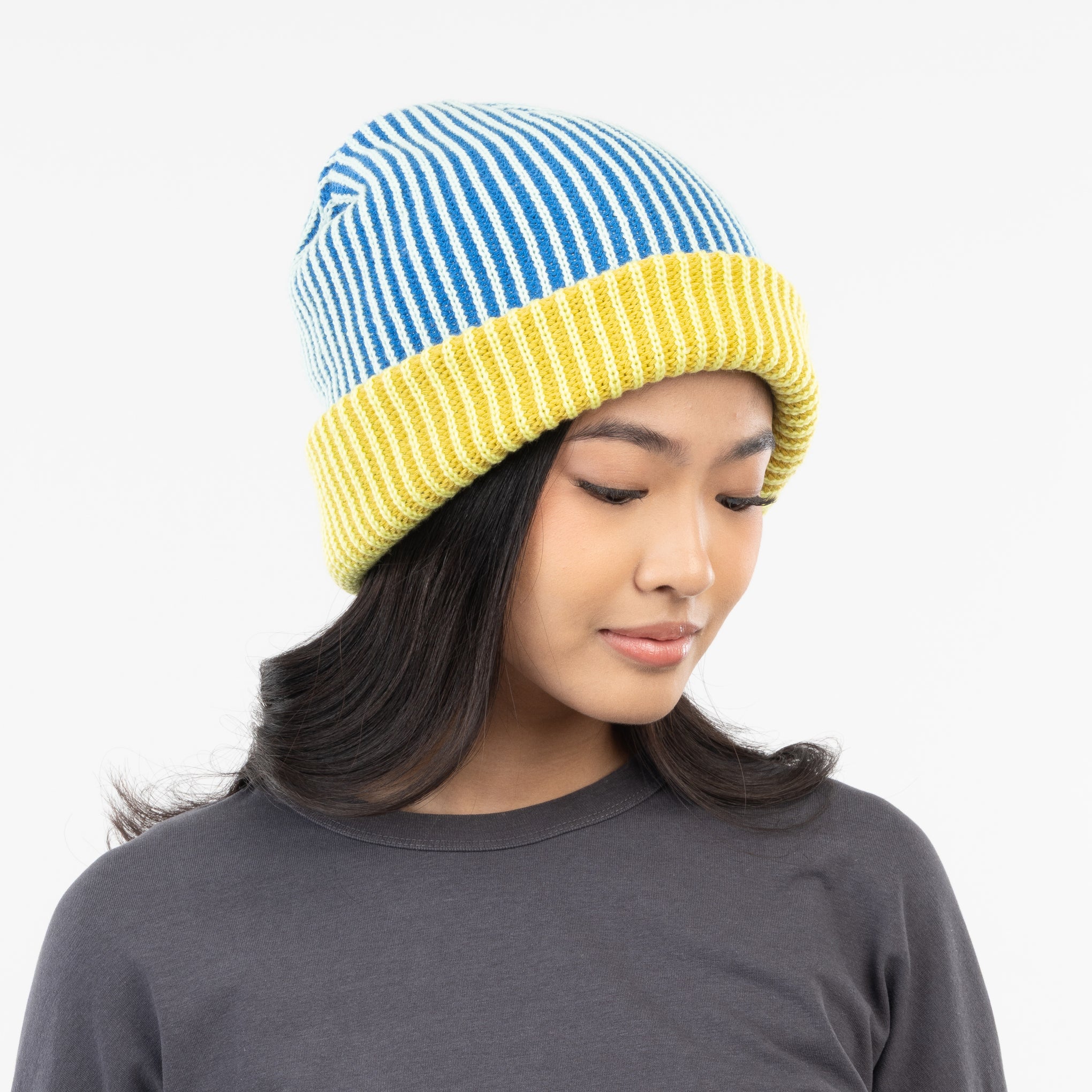 Verloop Pinstripe Plush Beanie - Golden Olive Cobalt - Image 3