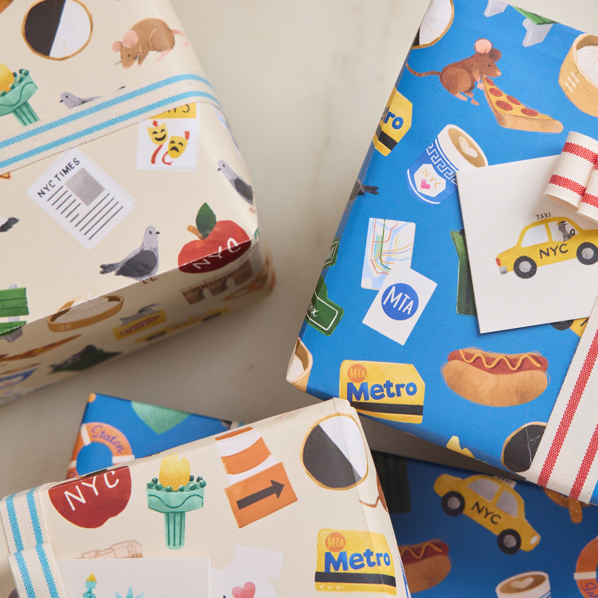 NYC Gift Wrap - Set of 4 - Blue/ Cream - Image 3