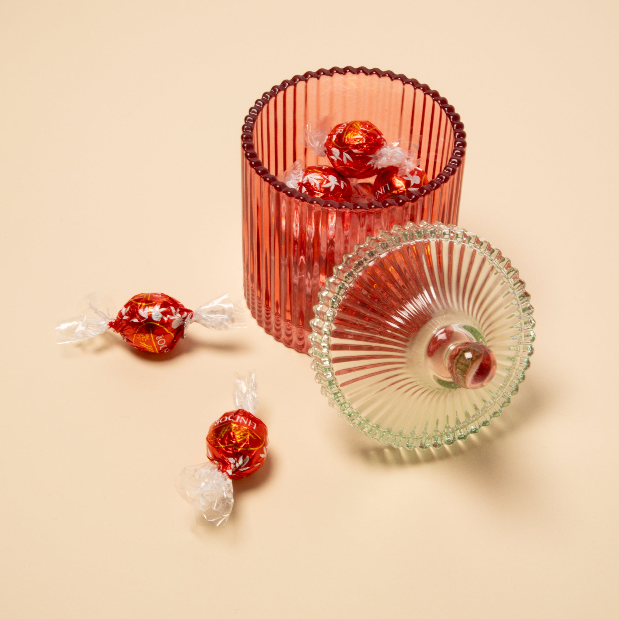 Candy Stripe Glass Storage Jar - Red/ Light Mint - Image 2