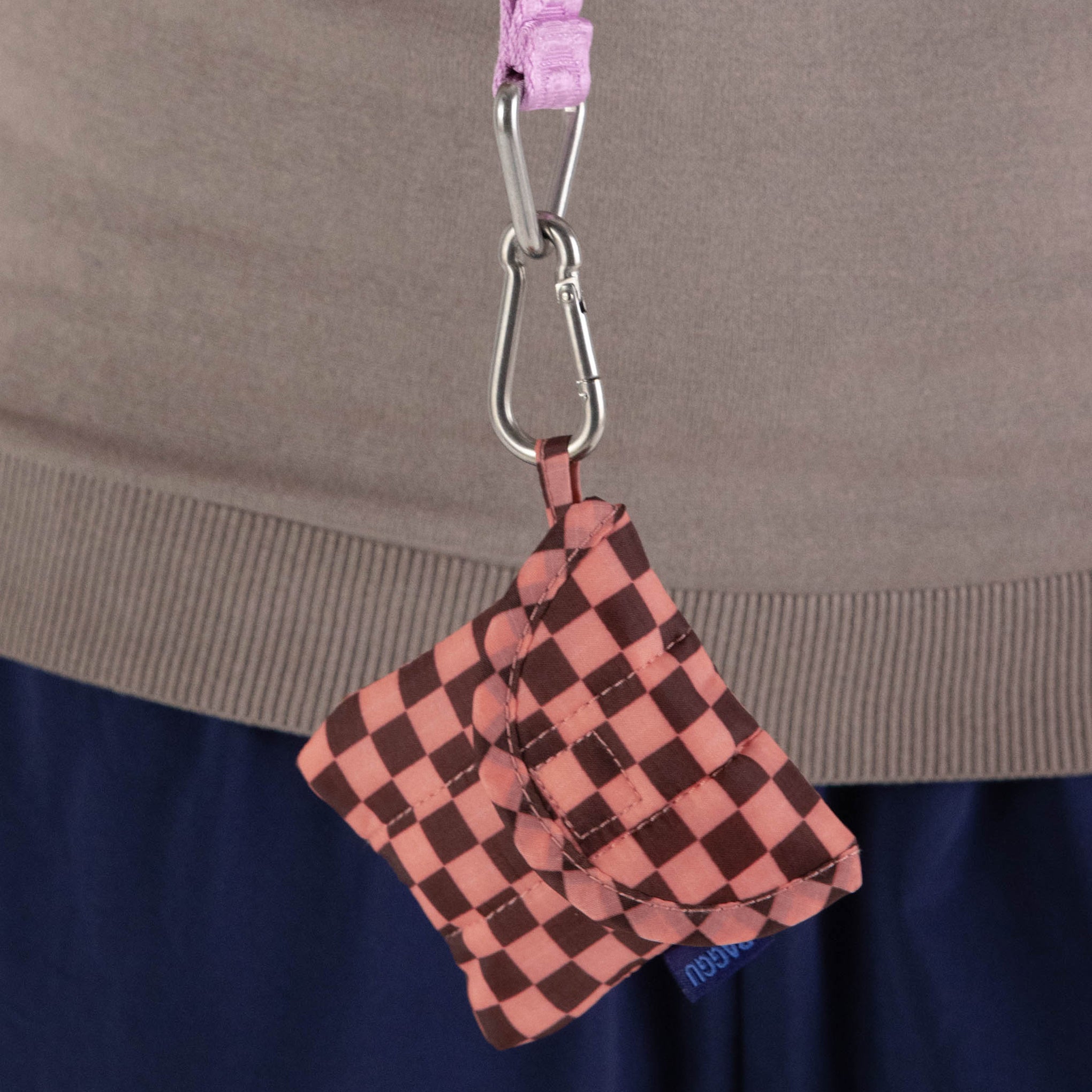 Baggu Puffy Recycled Nylon Earbuds Case - Pink Brown Check - Image 2