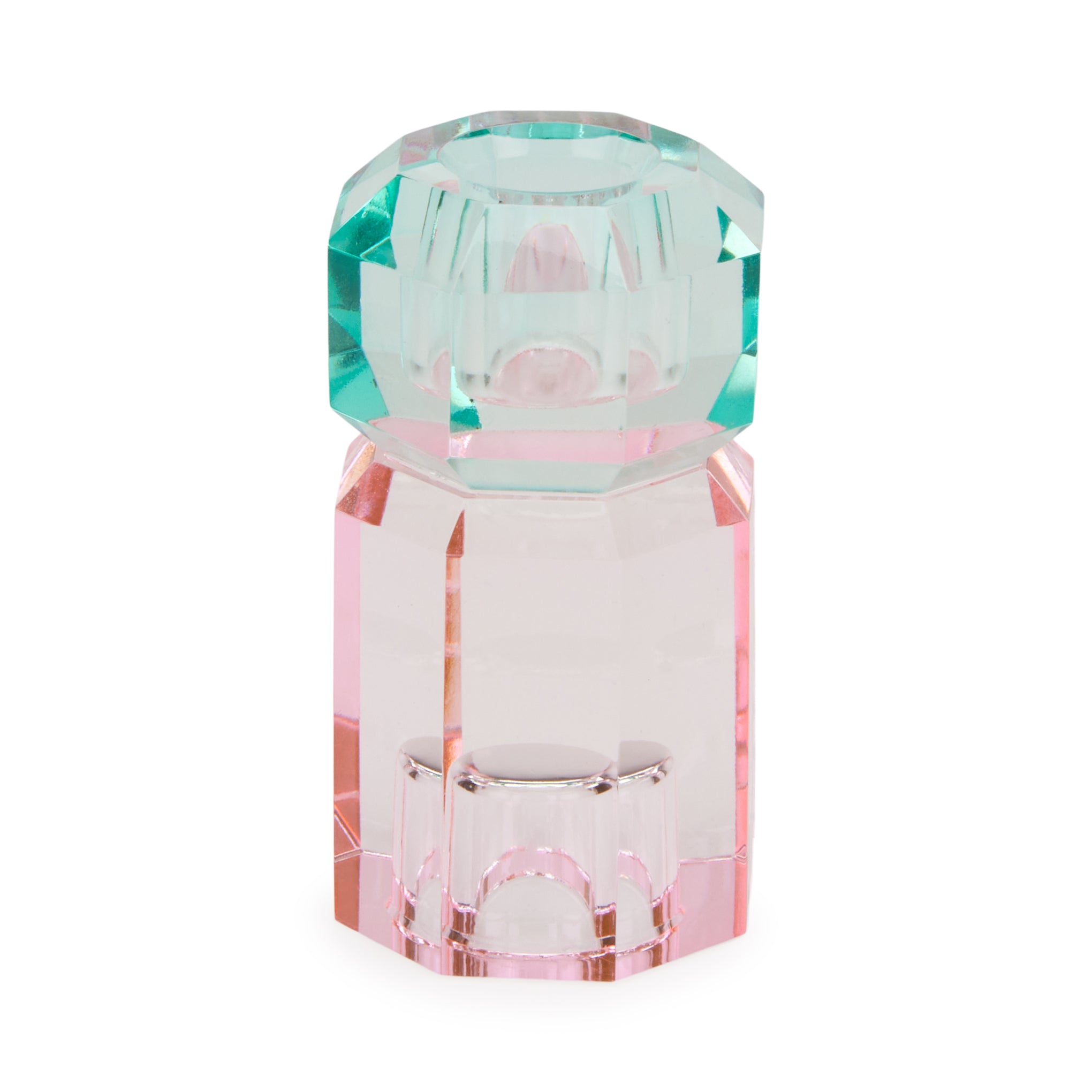 Faceted Crystal Candle Holder - Pink/ Light Mint - Image 4