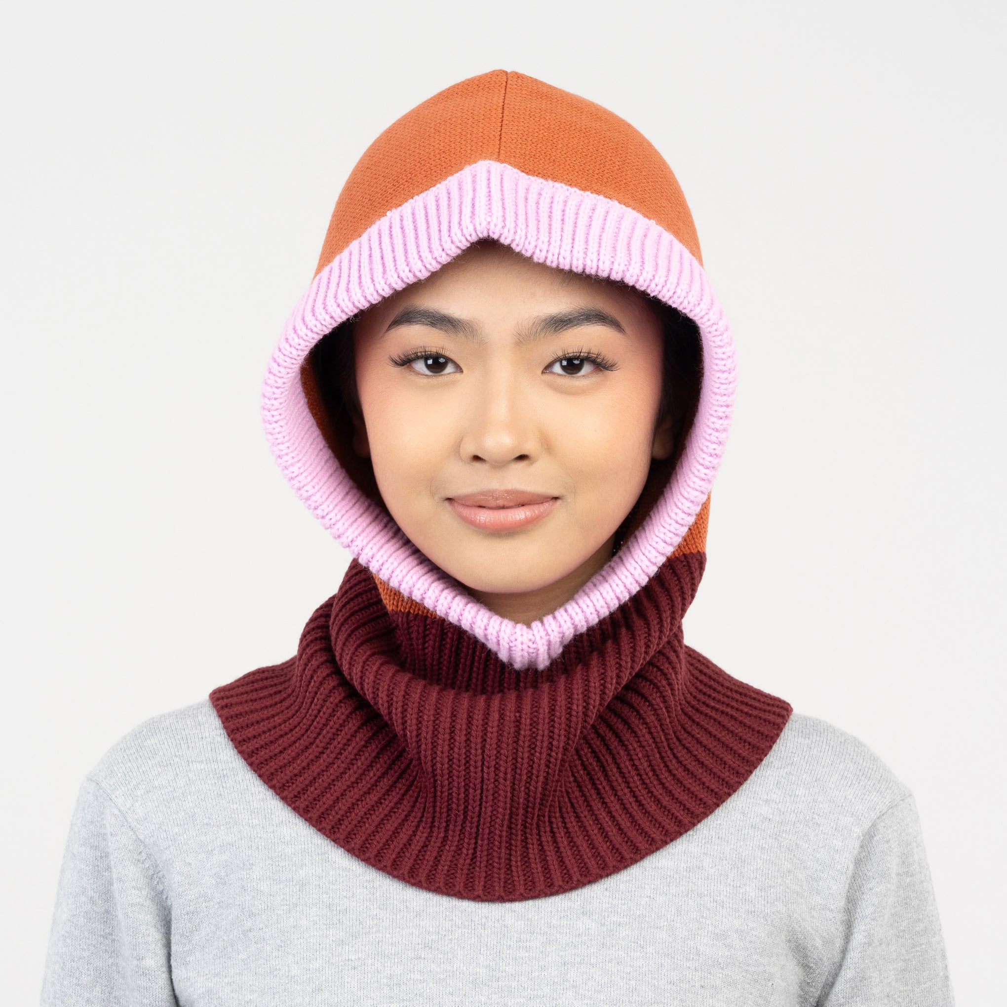 Verloop Color Mix Knit Hood - Wine Red - Image 2