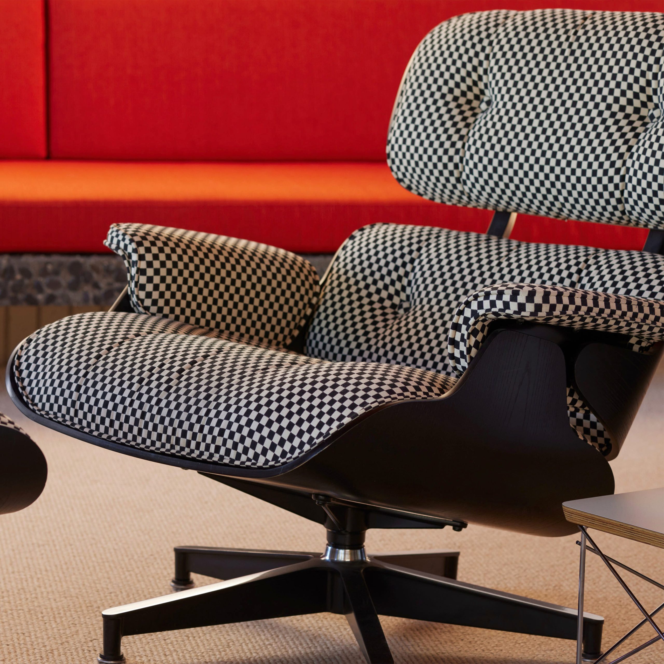 Eames® Lounge Chair and Ottoman from Herman Miller - Ebony/ Black & White Checker Fabric - Image 4