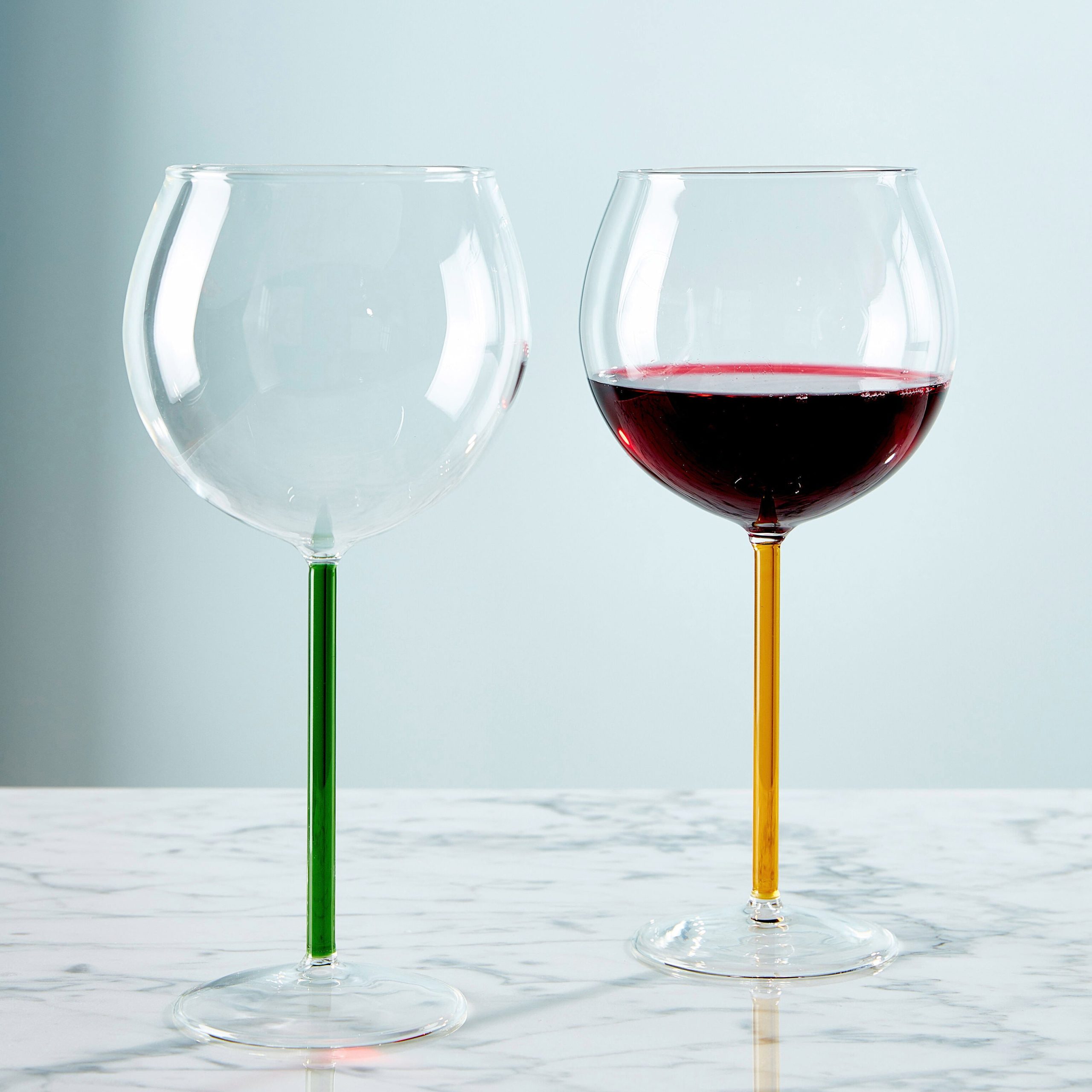 Color Accent Red Wine Glasses - Set of 2 - Green/ Yellow - Image 3