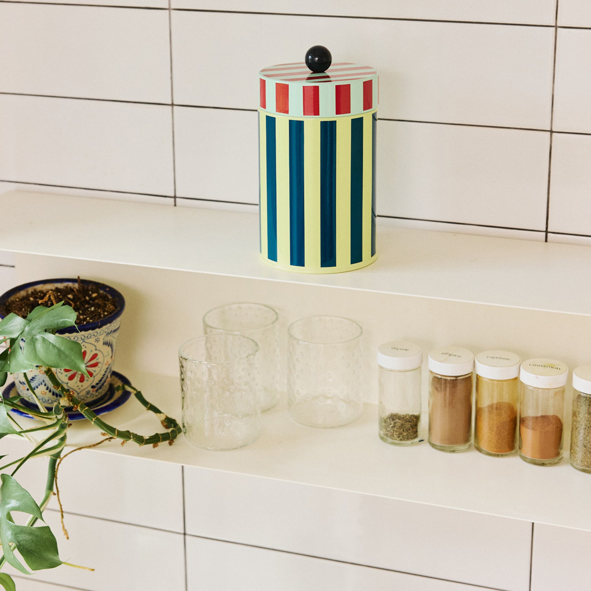 Dusen Dusen Striped Canister - Yellow/ Blue - Image 2