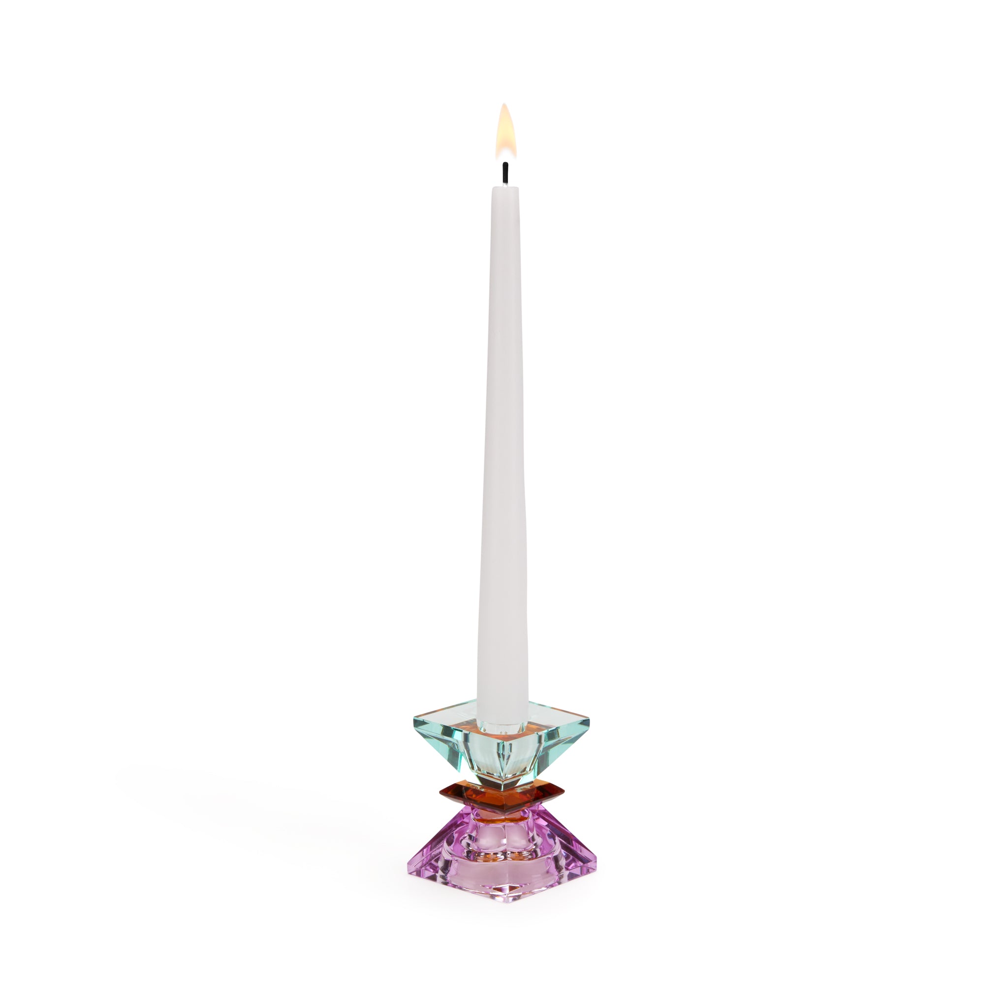 Faceted Crystal Candle Holder - Violet/ Amber/ Light Mint