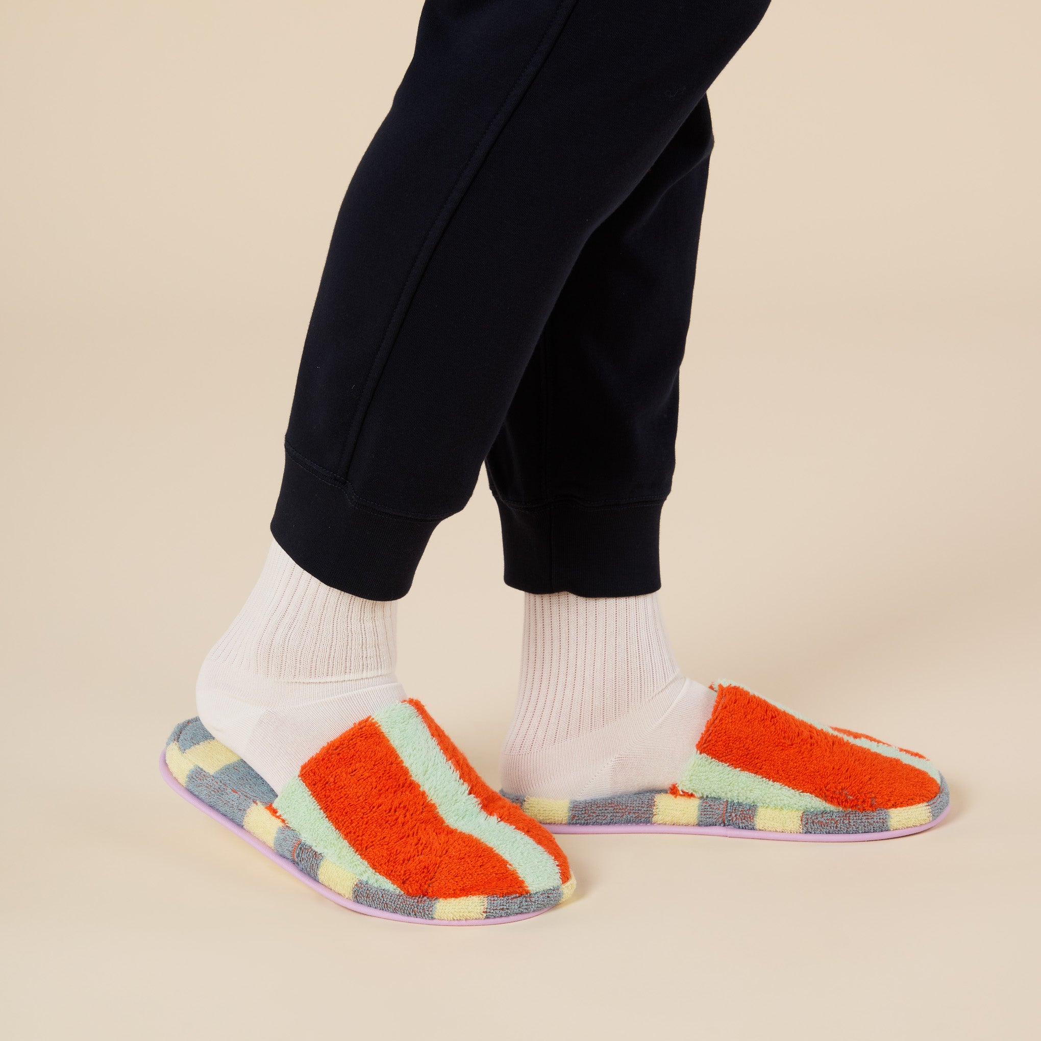 Dusen Dusen Striped Terry Slippers - Orange/ Slate Gray - Image 2