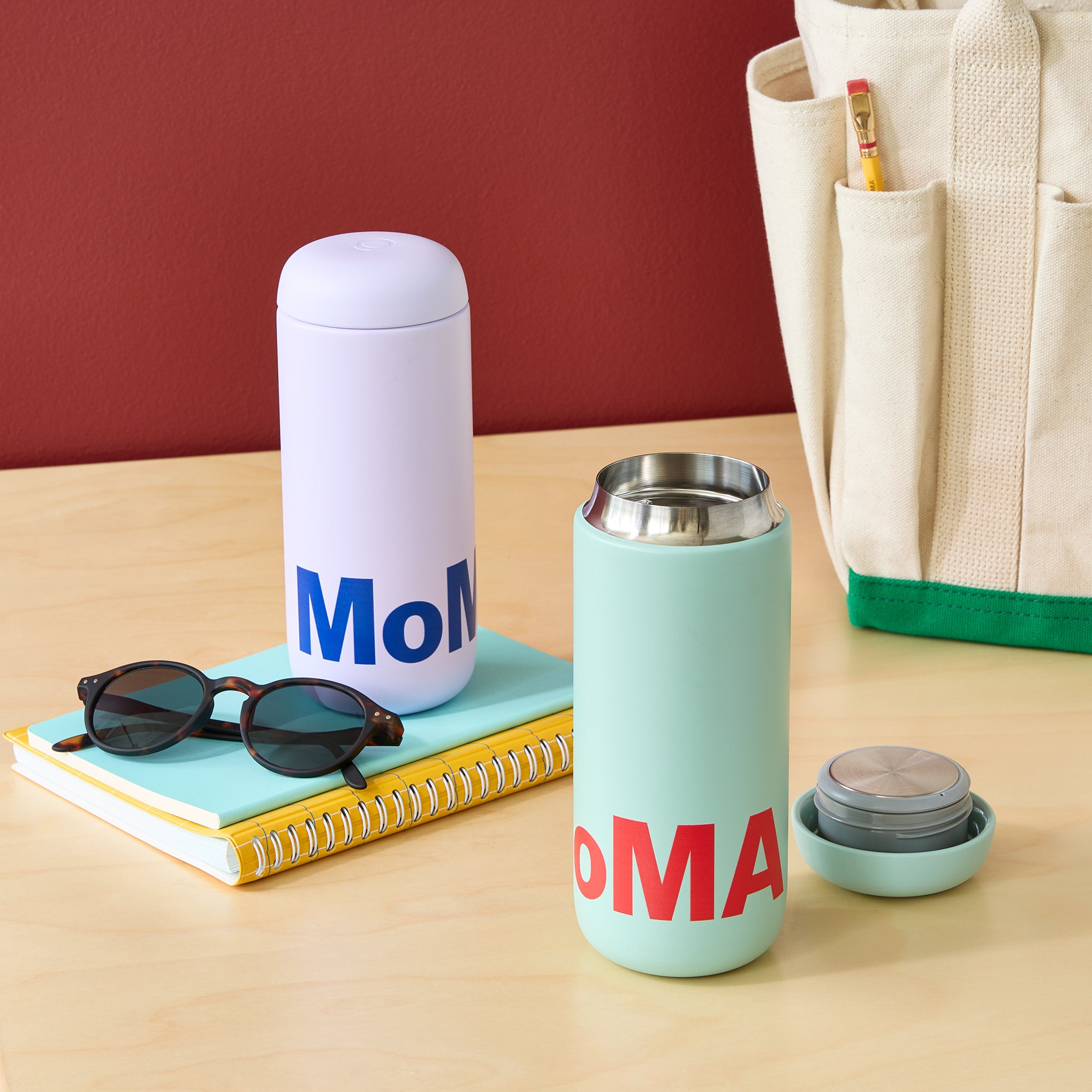 Colorful MoMA Insulated Travel Mug - Mint/ Red - Image 2
