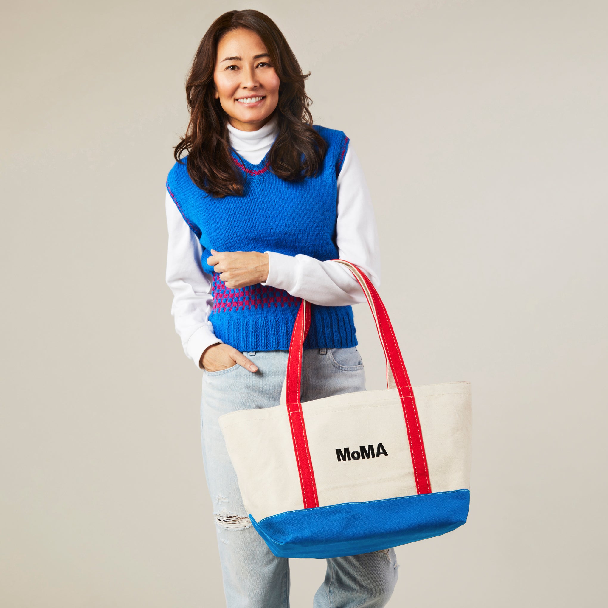 MoMA Baggu Heavyweight Canvas Tote - Red/ Blue - Image 2