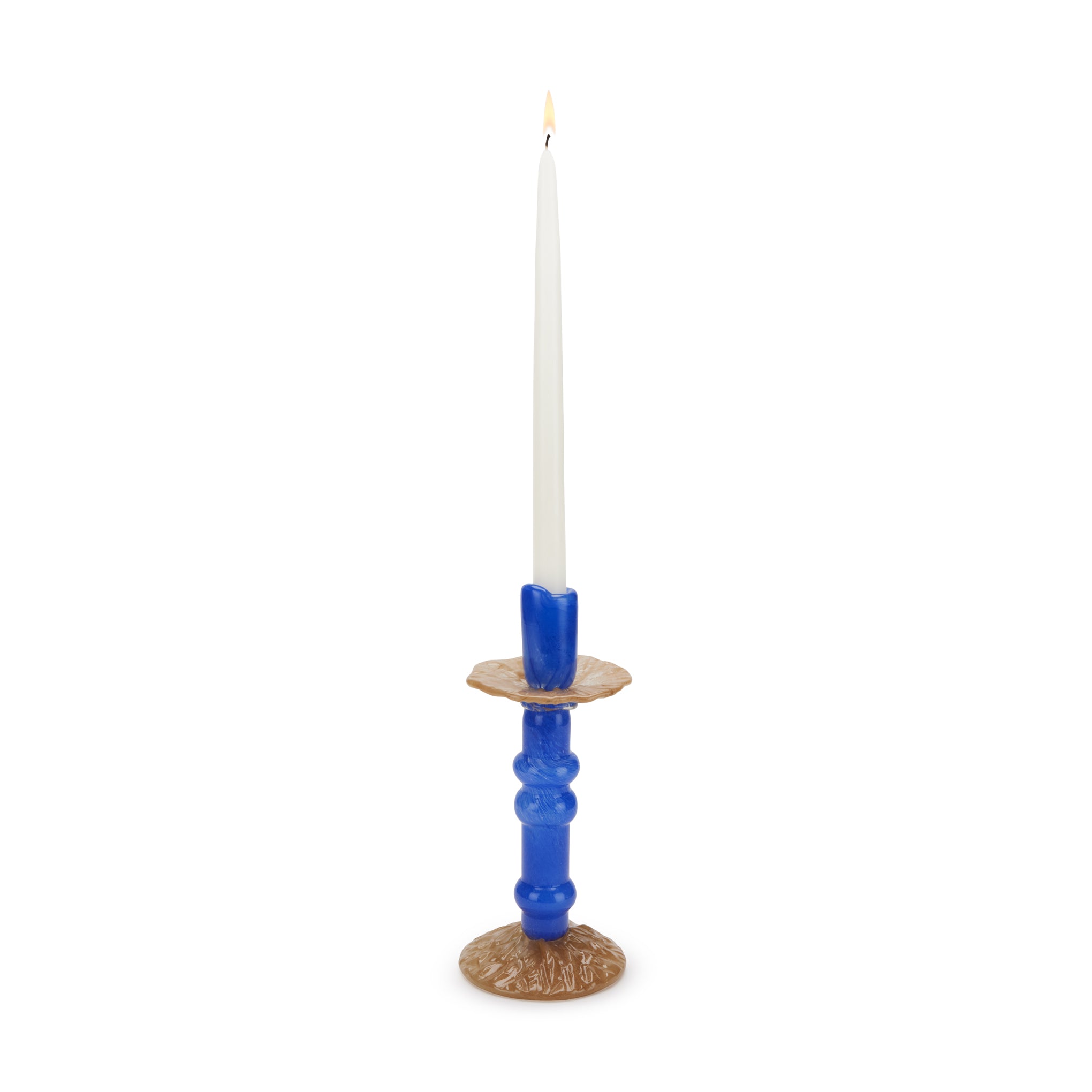 Lara Glass Candle Holder - Blue/ Tan
