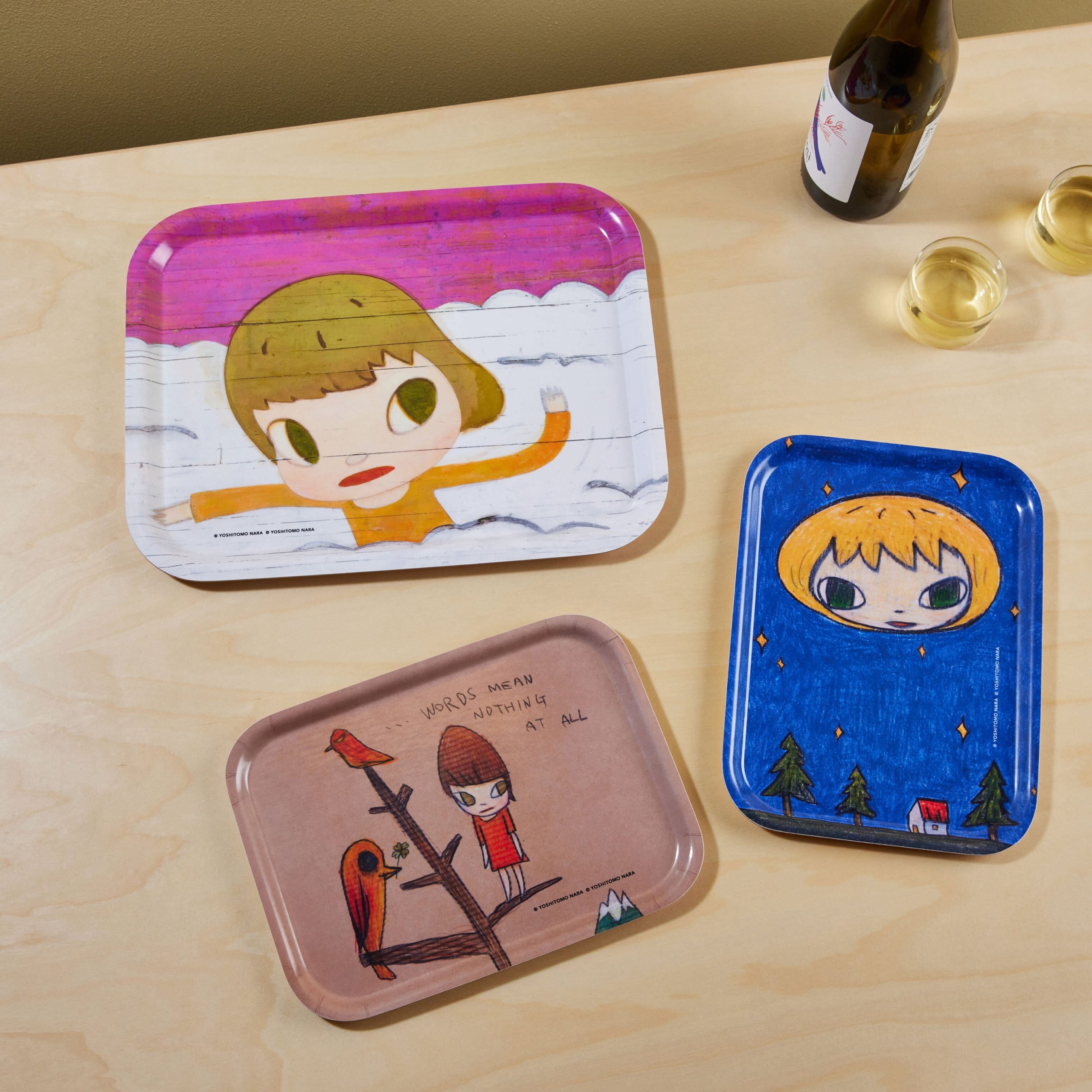 Yoshitomo Nara Birch Wood Tray - Blue/ Multi - Image 2