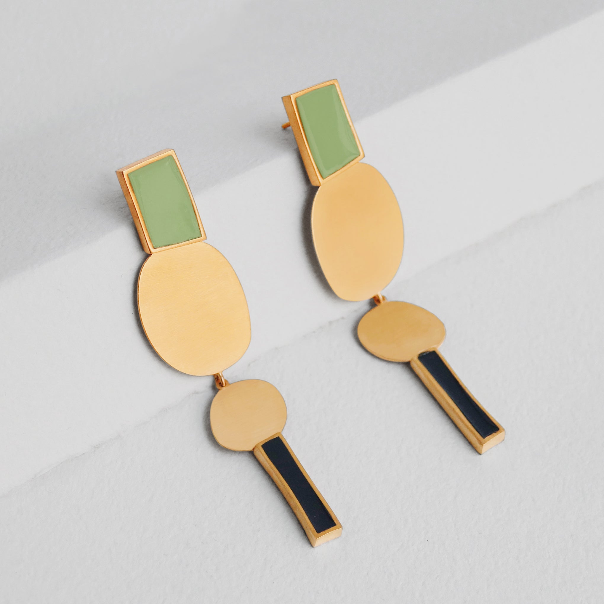 Geometric Collage Gold-Plated Four Shapes Drop Earrings - Image 4