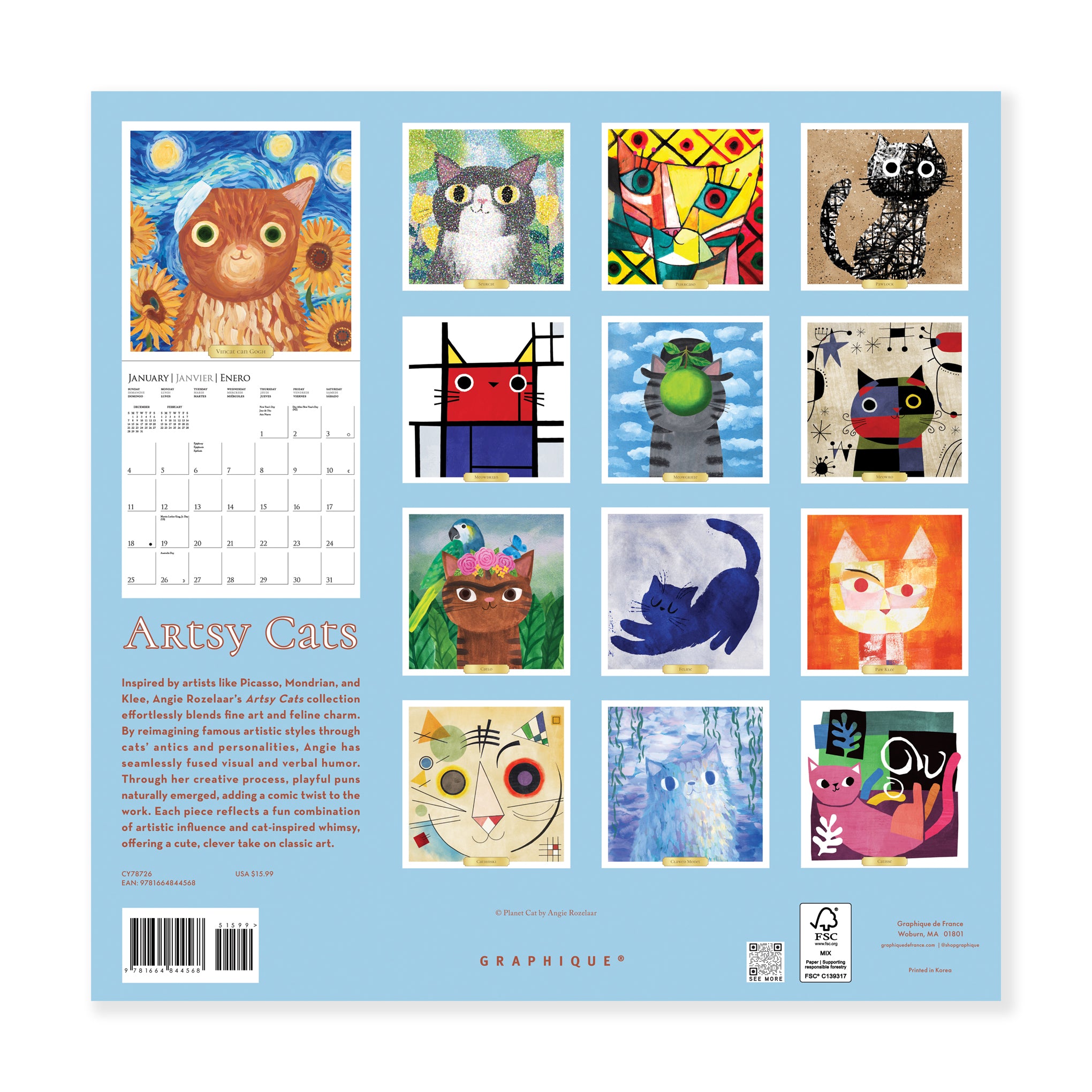2026 Artsy Cat Wall Calendar - Image 3