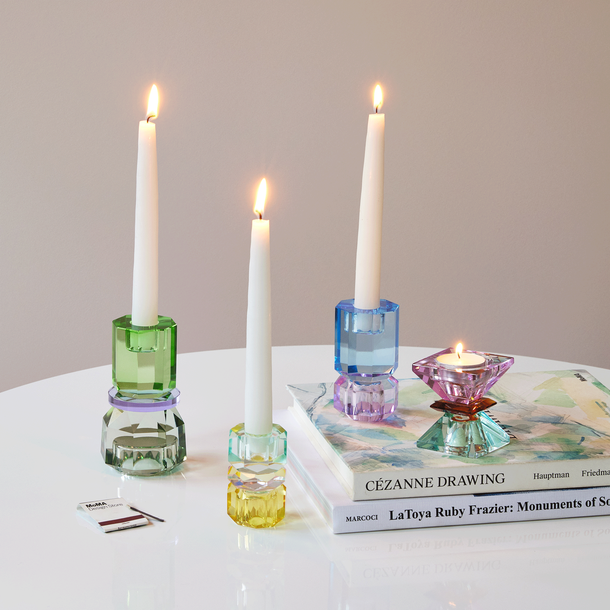 Faceted Crystal Candle Holder - Pink/ Light Mint - Image 5