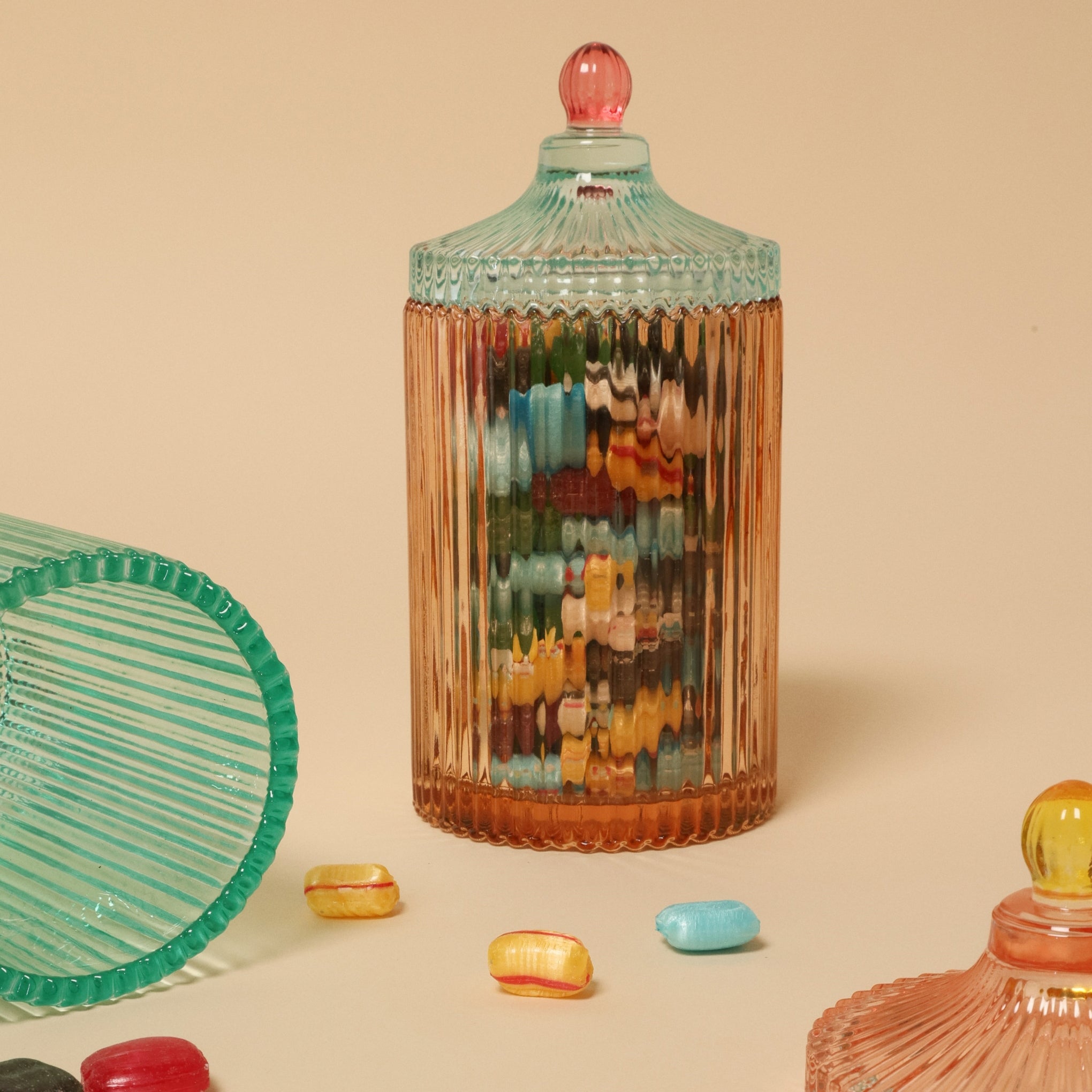 Candy Stripe Glass Storage Jar - Orange/ Light Mint - Image 2