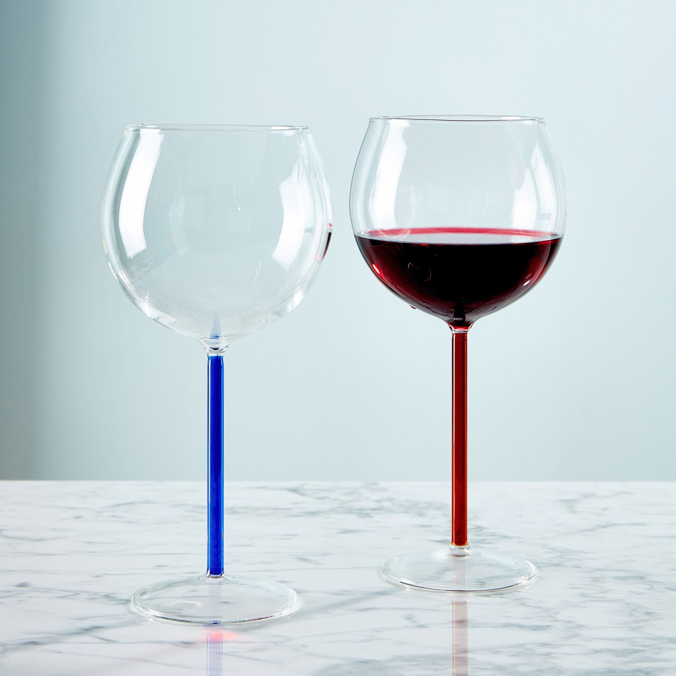 Color Accent Red Wine Glasses - Set of 2 - Blue/ Red Orange - Image 3