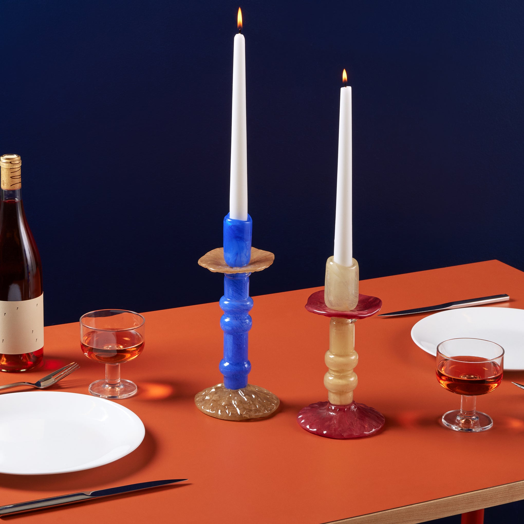 Lara Glass Candle Holder - Blue/ Tan - Image 2