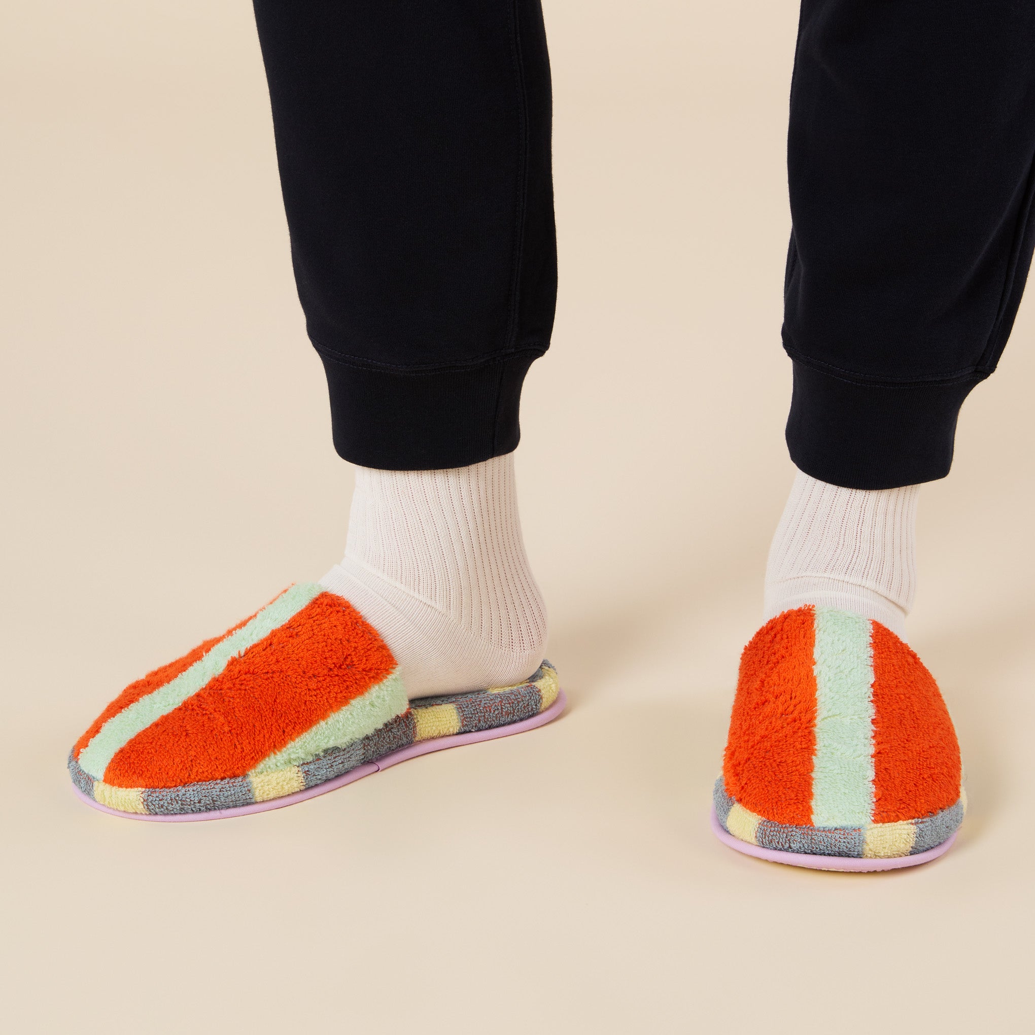 Dusen Dusen Striped Terry Slippers - Orange/ Slate Gray - Image 6