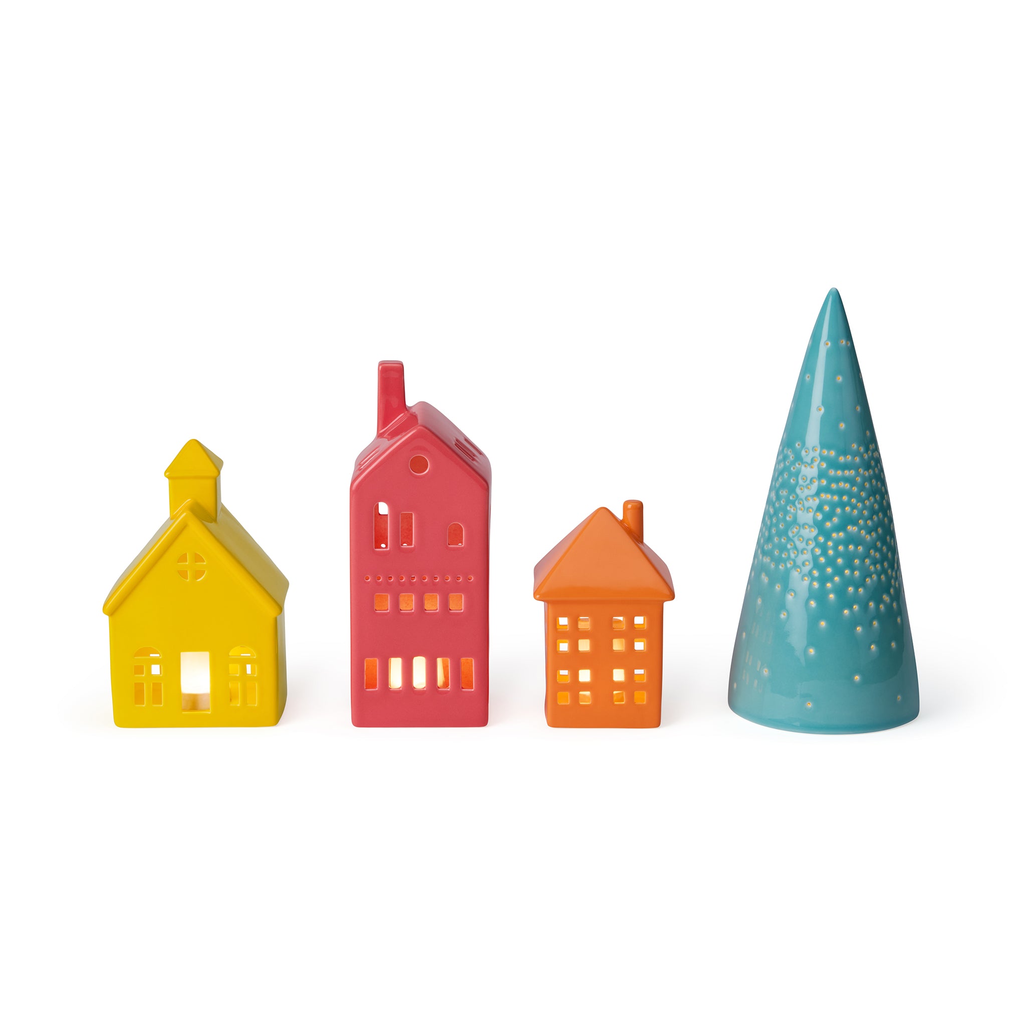 LED Lighted Colorful Ceramic Modern Village - Set of 4 - Image 4