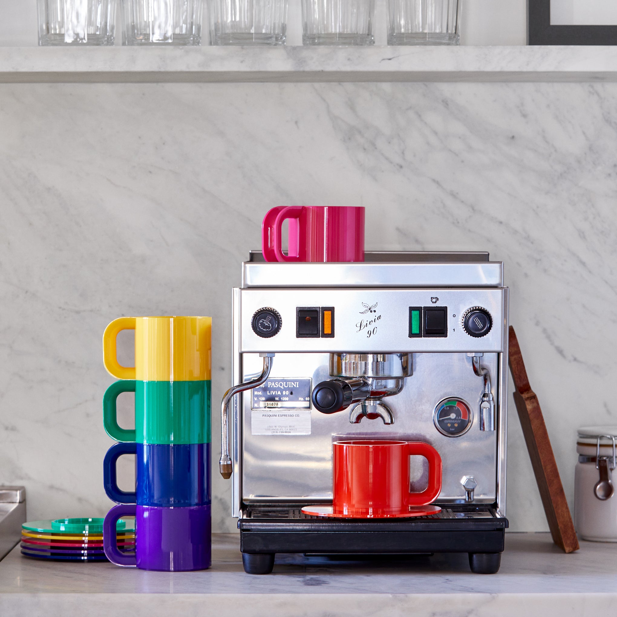 Vignelli Hellerware Max Stacking Cups & Saucers - Set of 6 - Rainbow - Image 2