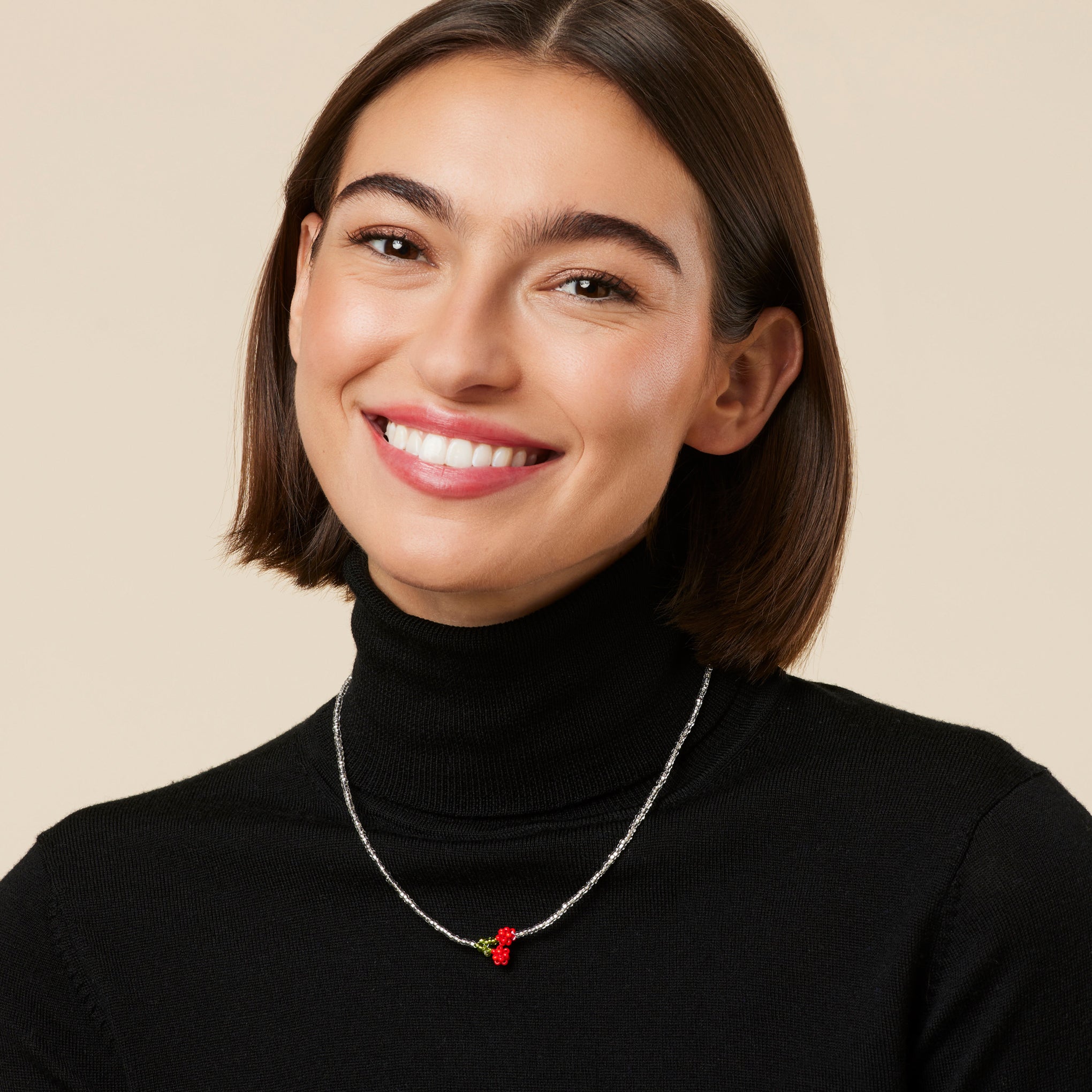 Beaded Mini Cherry Silver Necklace - Image 2