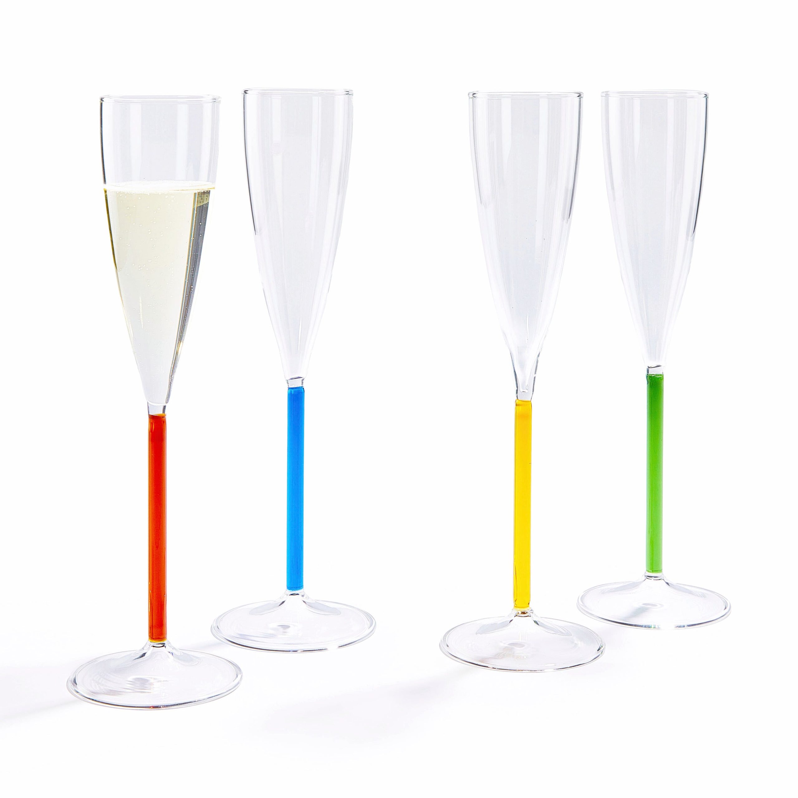 Color Accent Champagne Glasses Set - Blue/ Red Orange - Image 3