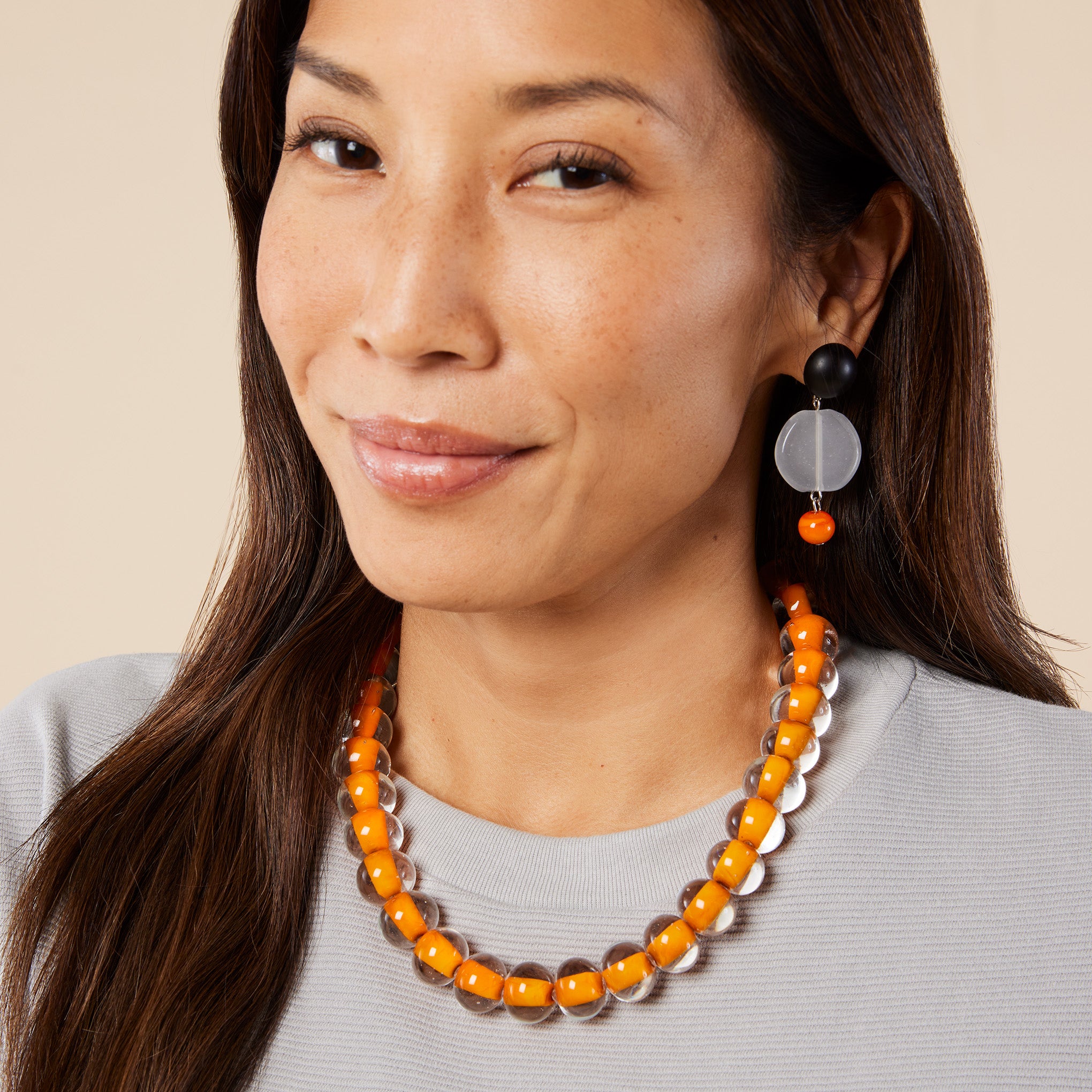 Murano Drop Earrings - White/ Orange - Image 4