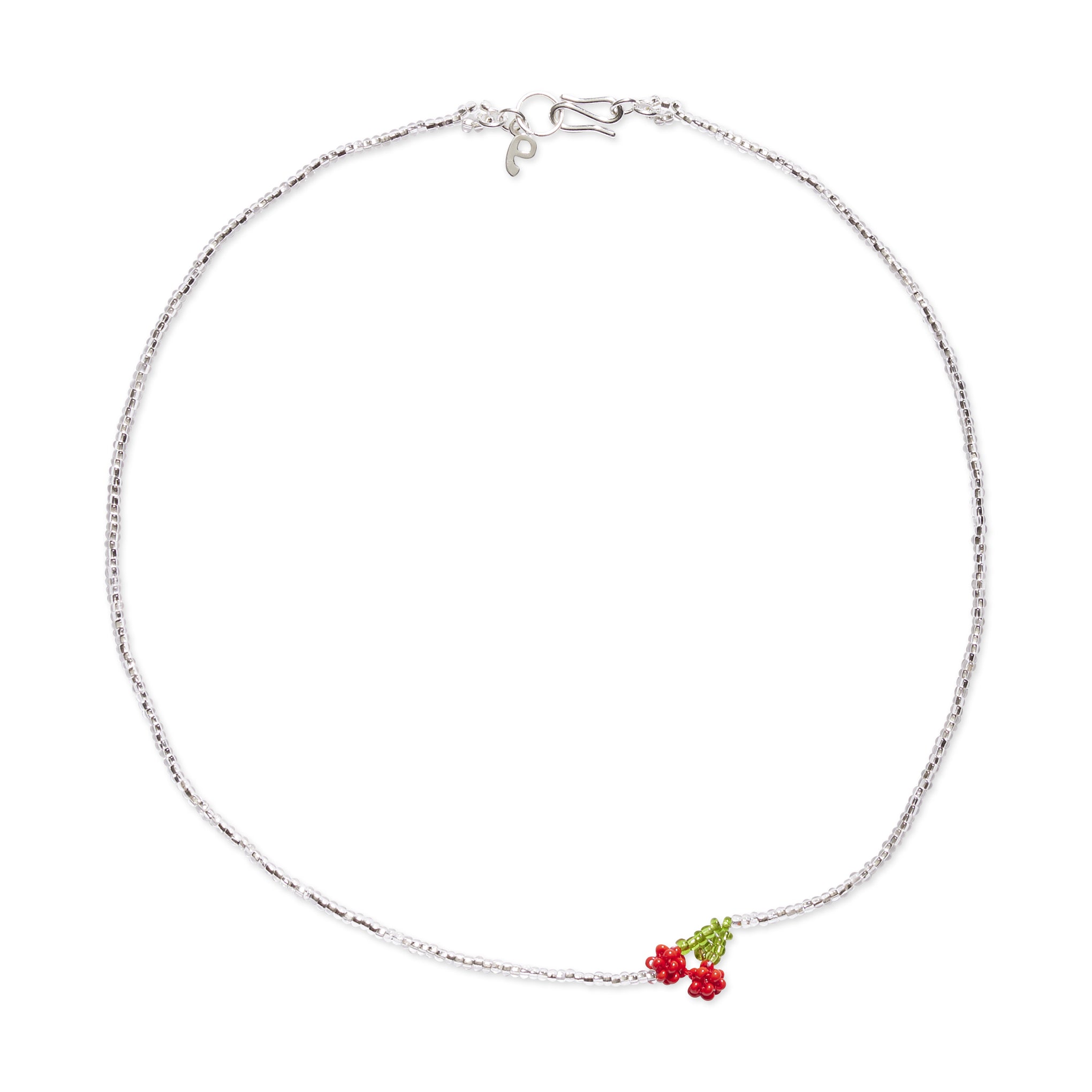 Beaded Mini Cherry Silver Necklace