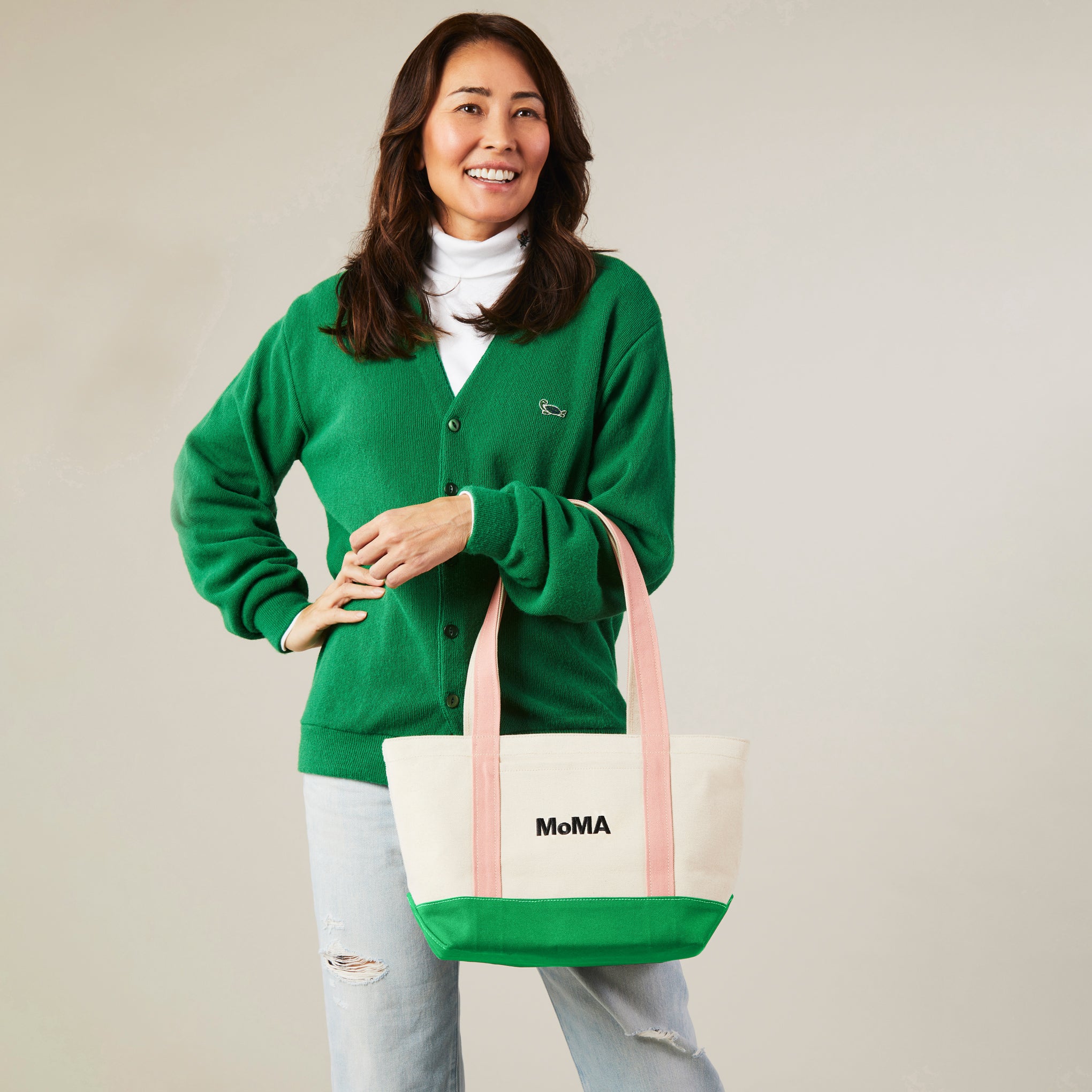 MoMA Baggu Heavyweight Canvas Tote - Pink/ Green - Image 2