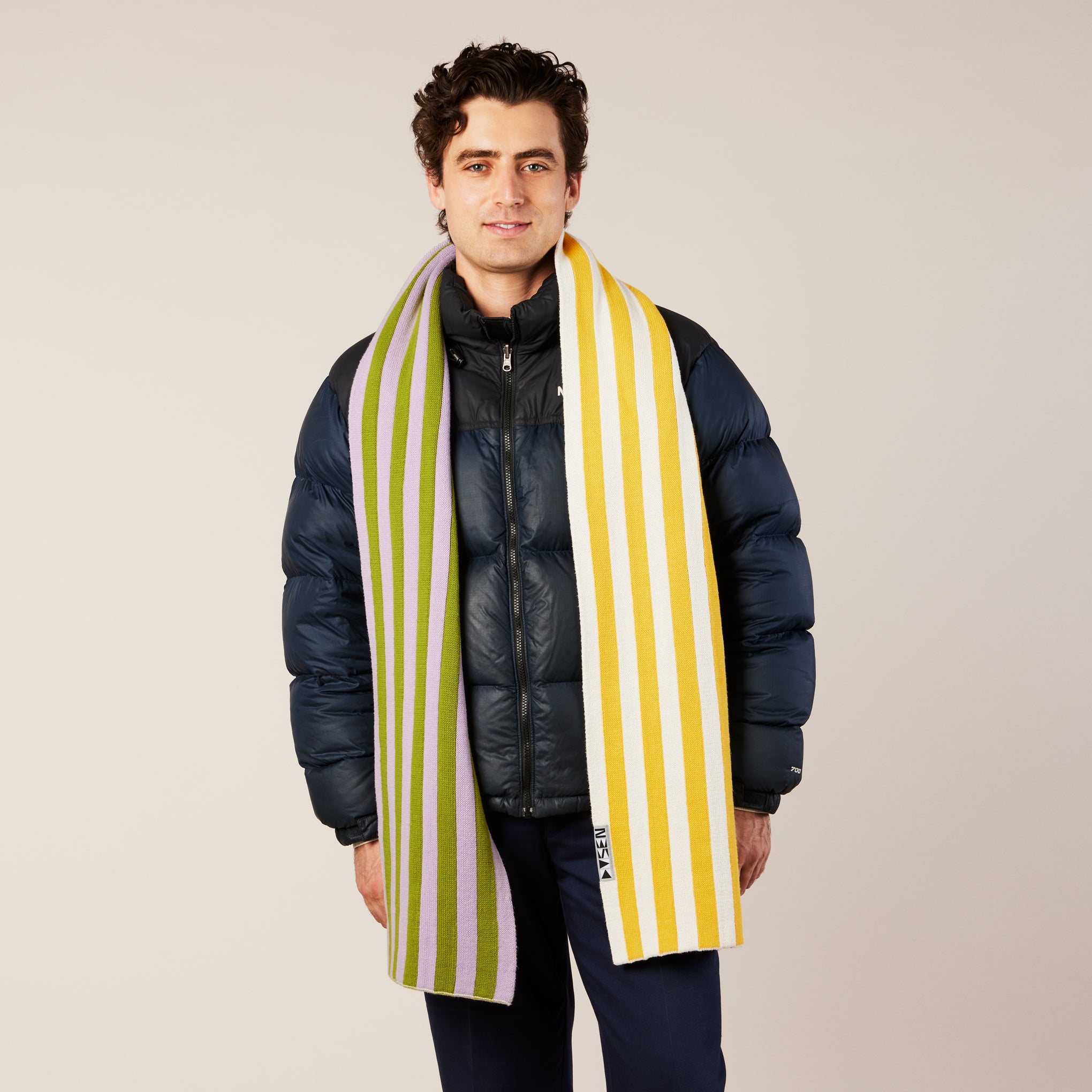 Dusen Dusen Reversible Striped Cotton Scarf - Purple/ Yellow - Image 4