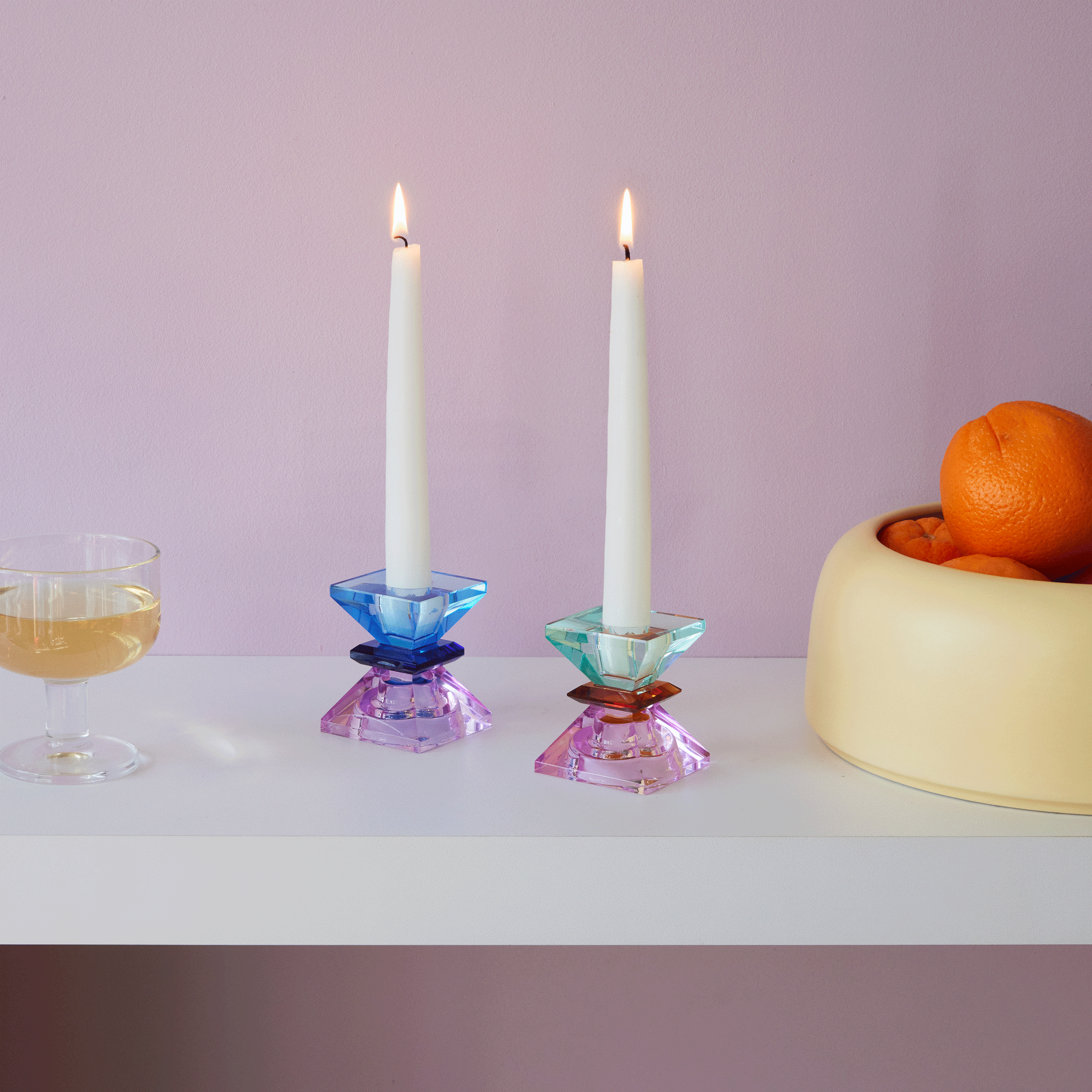 Faceted Crystal Candle Holder - Violet/ Amber/ Light Mint - Image 2