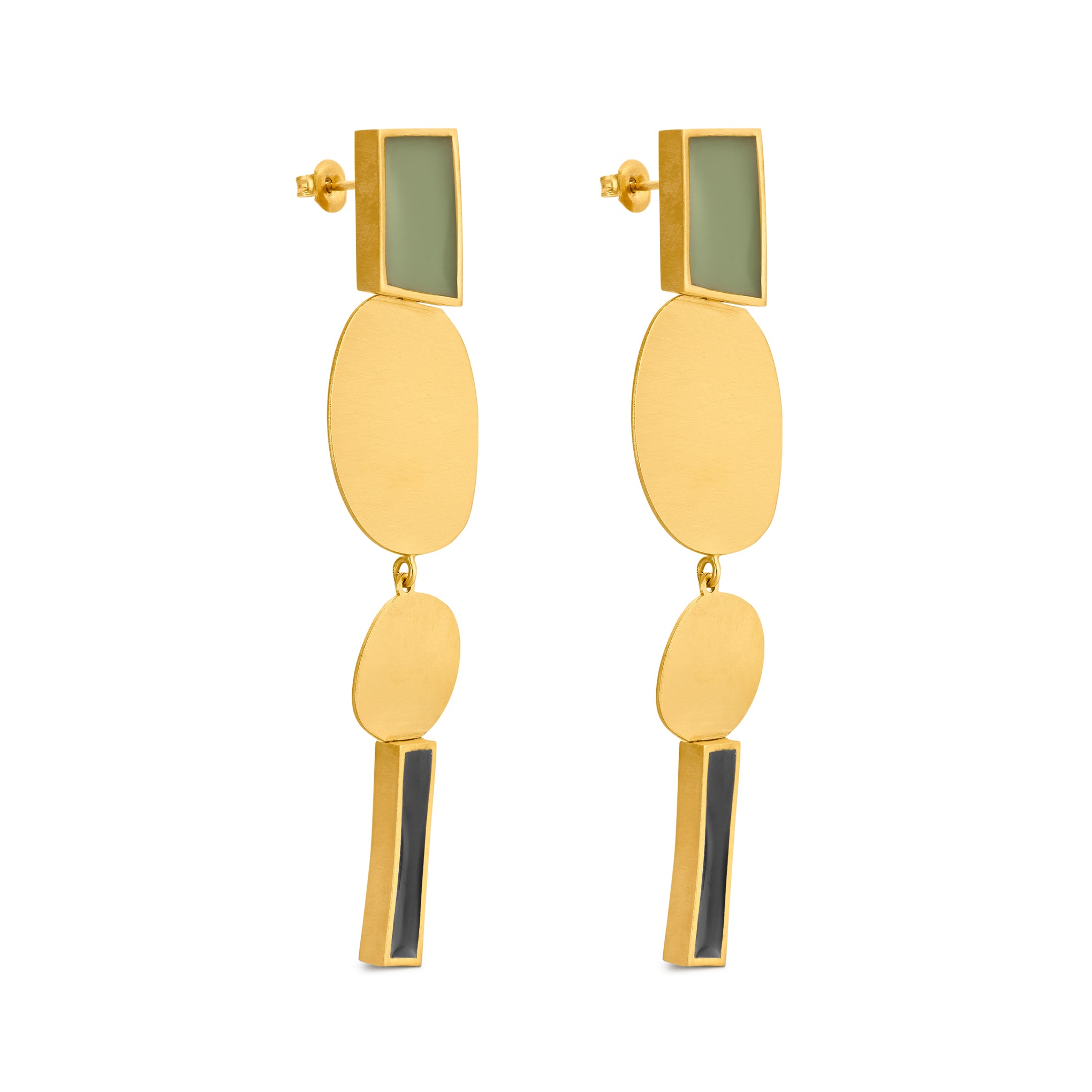 Geometric Collage Gold-Plated Four Shapes Drop Earrings - Image 3