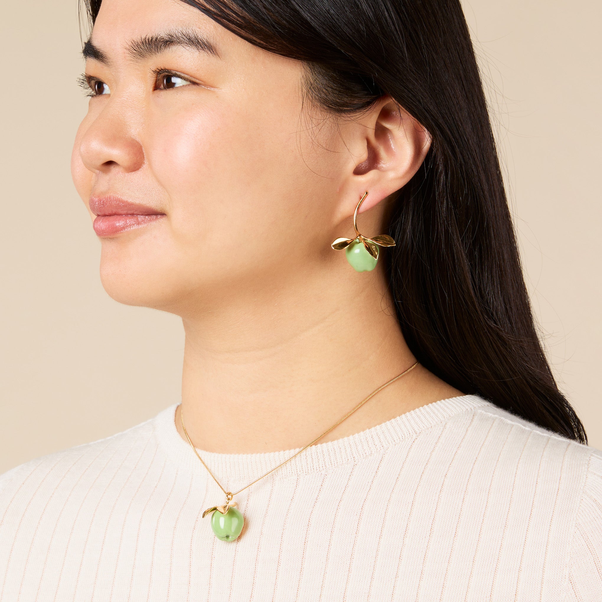 Andrés Gallardo Green Apple Stem Gold-Plated Post Earrings - Image 2