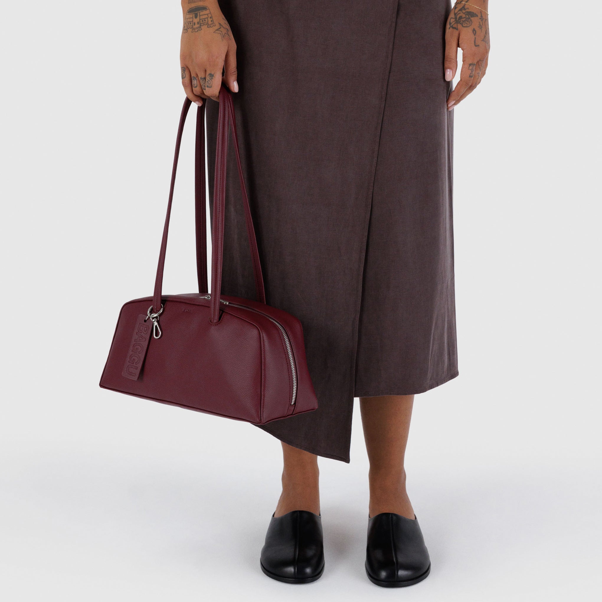 Baggu Recycled Leather Bowler Bag - Mahogany - Image 5