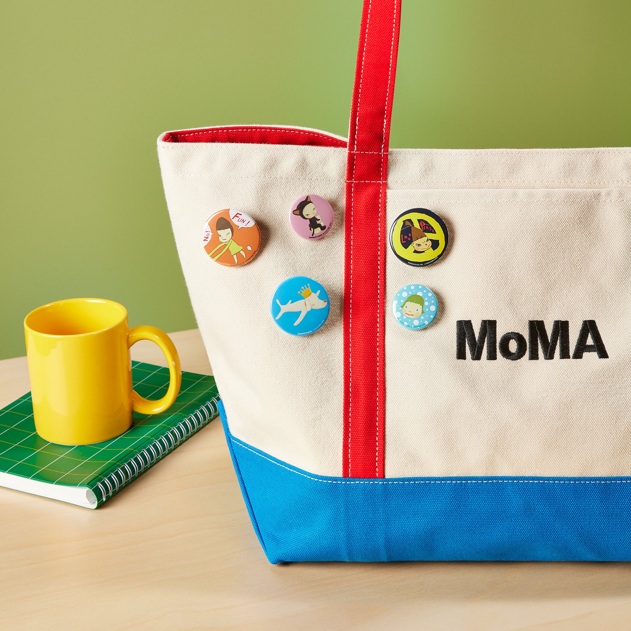 Yoshitomo Nara Metal Button Badge - Blue/ White Dots - Image 2